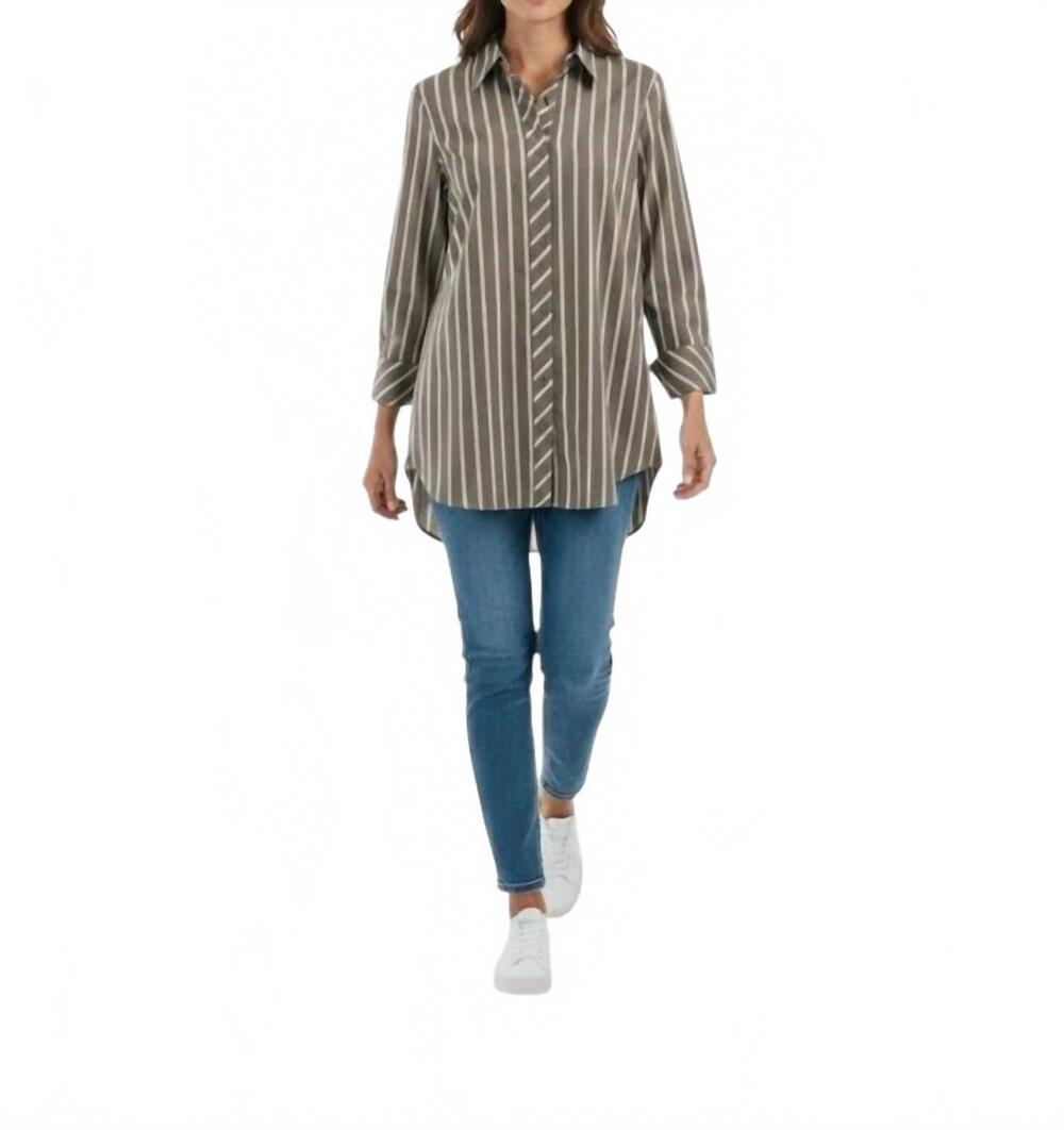 NEW BRAX viki striped button up top in khaki